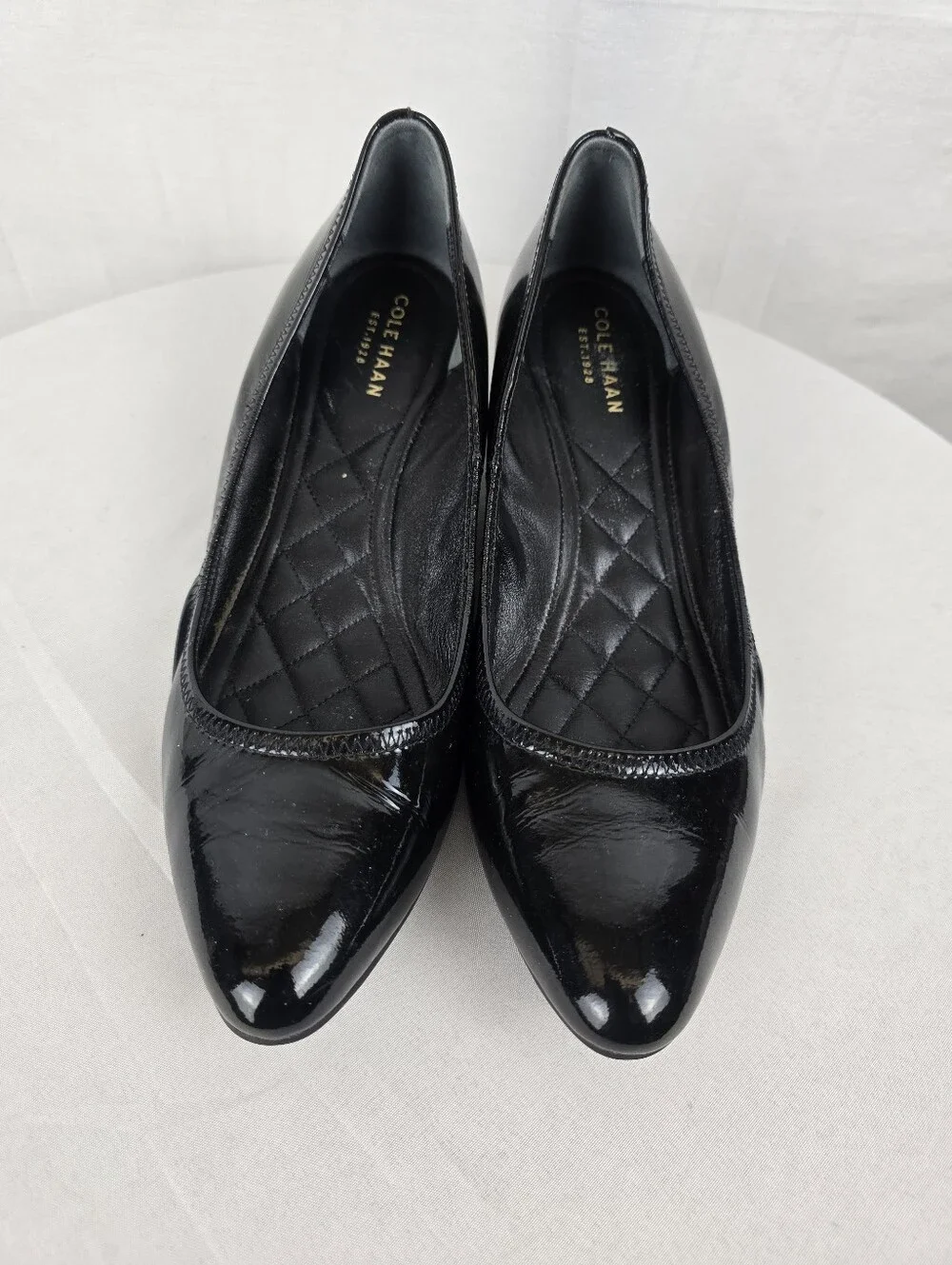 Cole Haan Tali Luxe Black Patent Leather Pointed Toe Wedge Kitten Heel Sz 7.5B